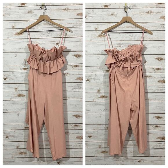 Saints + Secrets Strapless Cropped Linen Jumpsuit - Pink - Small - Picture 16 of 16